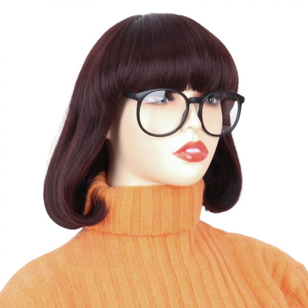 Cute Brown Wig with Glasses Velma Dinkley Cosplay Costume Synthetic Short Bob Wavy Hair for Halloween 5 - Velma Costume
